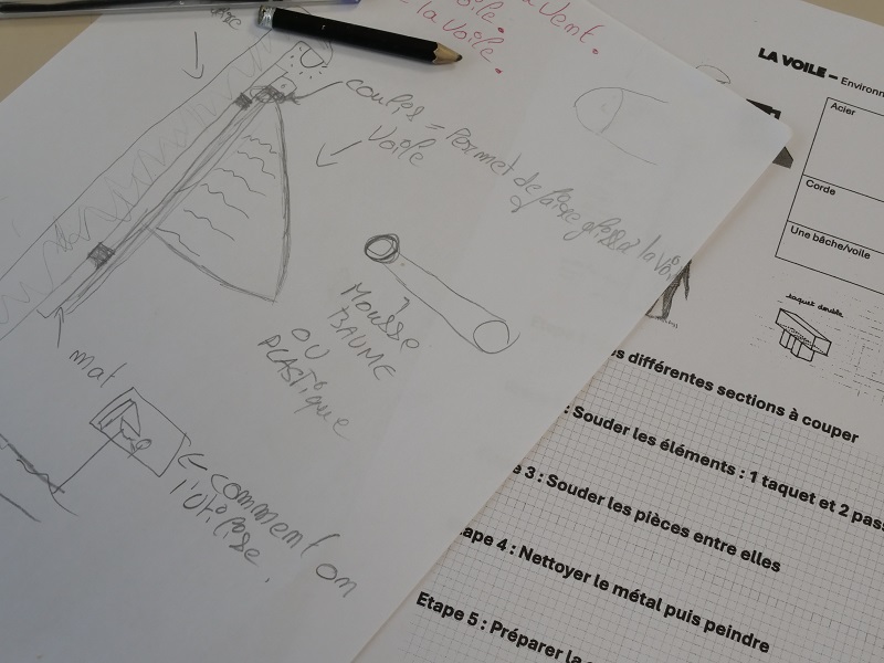 Un croquis pour les dispositifs imaginés dans le cadre du projet du lycée maritime.